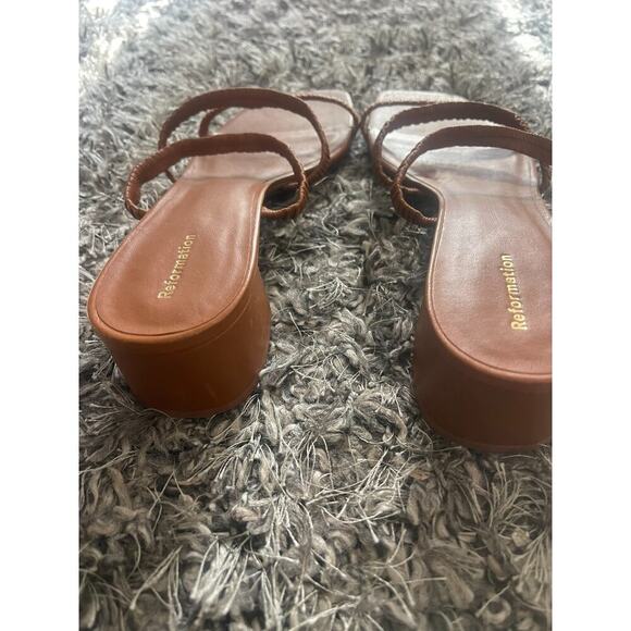 Reformation 11 Mules Assunta Strappy Block Heels Leather Pecan Brown Open Toe - Picture 7 of 9